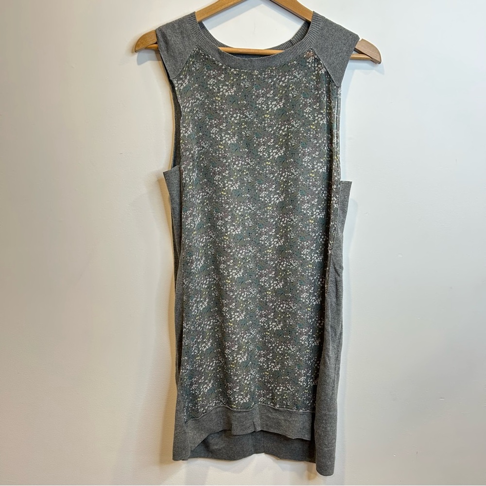 Ketz-Ke Sheer Sleeveless Tunic Top Grey Ditsy Floral